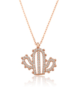 Papatya Silver Kaktüs Kolye Nano Zikon Taşlı Rose Gold Kaplama 925 Ayar Gümüş