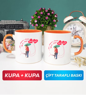 İkili Sevgiliye Sevgililer Günü Hediyesi 3 Kupa Bardak Turuncu