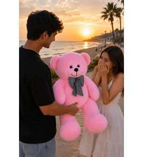 Özgüner 80-90 cm Rengarenk Papyonlu Ayıcık %100 yerli (Pembe)
