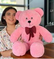 Özgüner 80-90 cm Rengarenk Papyonlu Ayıcık %100 yerli (Pembe)