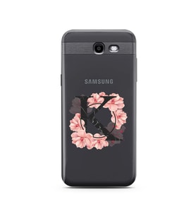 Pembe Çiçekli Harf Tasarım Süper Şeffaf Silikon Telefon Kılıfı Samsung J3 Prime 