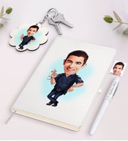 BK Gift Kişiye Özel Erkek Polis Karikatürlü Beyaz Defter Kalem ve Anahtarlık Hediye Seti-2 (Model 1)