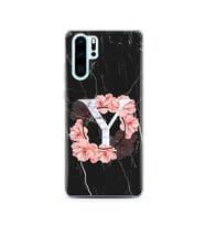 Mermer Çiçekli Harf Tasarım Süper Şeffaf Silikon Telefon Kılıfı Huawei P30 Pro Y
