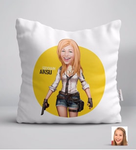 BK Gift Kişiye Özel Kadın PUBG Karikatürlü Yastık-3 (Beyaz)