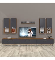 Decoraktiv Eko 8da Mdf Krom Ayaklı Tv Ünitesi Tv Sehpası (Antrasit - Ceviz)