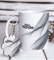 BK Gift Kişiye Özel İsimli Beyaz Kupa ve Anahtarlık Hediye Seti-52 (Model 1)