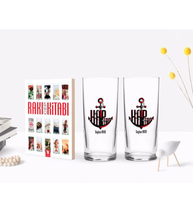 BK Gift Kişiye Özel Renkli Baskılı Kaptan Tasarımlı İkili Rakı Bardağı ve Rakı Cep Kitabı Hediye Seti-3 (Model 1)