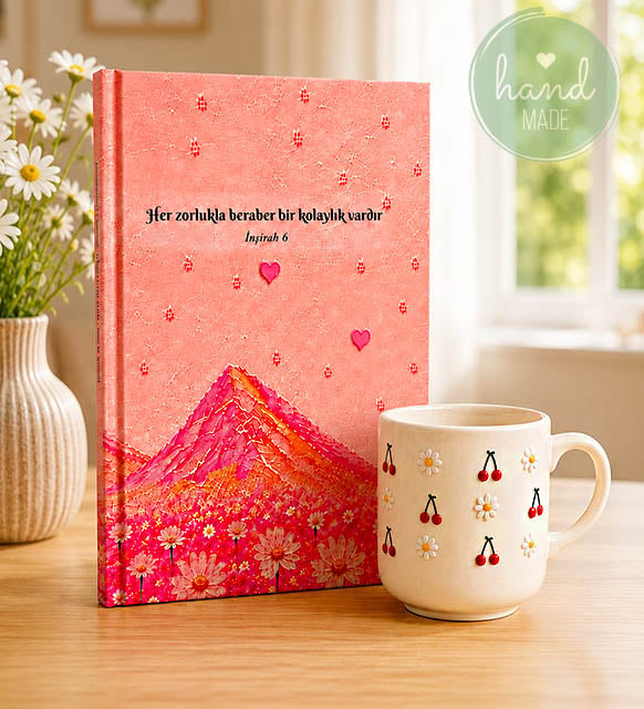 Ayet Özel Tasarım Defter & El Yapımı Kirazlı Kupa