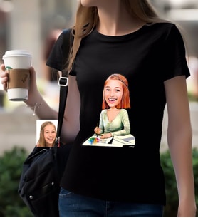 BK Gift Kişiye Özel Bayan Grafik Tasarımcı Karikatürlü Siyah T-Shirt