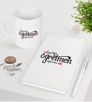 BK Gift Kişiye Özel Online Öğretmen Beyaz Defter Kalem Kupa Seti-1 (Model 1)