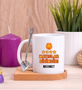 Mayıslar Bizimdir Taraftar Ahşap Altlıklı Beyaz Kupa Bardak