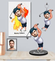 Kişiye Özel Golfçü Karikatürlü 3 lü Hediye Seti Bay-1