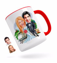 BK Gift Kişiye Özel Evleniyoruz Karikatürlü Kırmızı Kupa Bardak-1