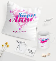 BK Gift Kişiye Özel Süper Anne Beyaz Kupa Ayna Yastık Seti - 2 (Model 1)