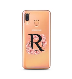 Pembe Çiçekli Harf Tasarım Süper Şeffaf Silikon Telefon Kılıfı Samsung A40 R-Har
