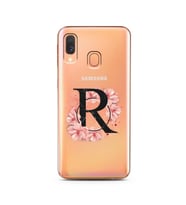 Pembe Çiçekli Harf Tasarım Süper Şeffaf Silikon Telefon Kılıfı Samsung A40 R-Har