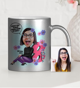 BK Gift Kişiye Özel Kadınlar Günü Temalı Karikatür Gümüş Yaldızlı Kupa Bardak  2