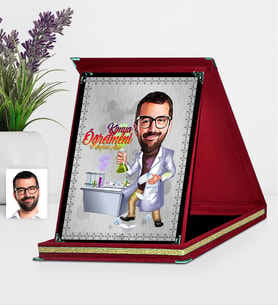 BK Gift Kişiye Özel Bay Kimya Öğretmeni Karikatürlü Kırmızı Plaket  2