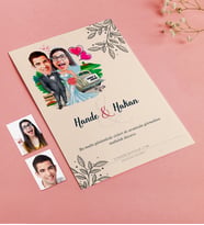 BK Gift Kişiye Özel Karikatürlü Nikah & Düğün Davetiyesi Model 1 50 Adet