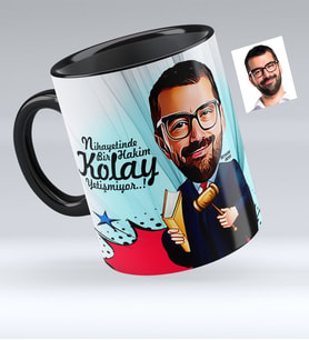 BK Gift Kişiye Özel Bay Hakim Karikatürlü Siyah Kupa Bardak  1