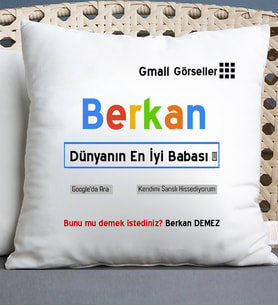 Babalara Özel Hediye İsimli Arama Motorlu Yastık (Beyaz)