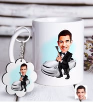 BK Gift Kişiye Özel Erkek Ajan Karikatürlü Beyaz Kupa ve Anahtarlık Hediye Seti-1 (Model 1)