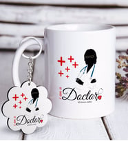 BK Gift Kişiye Özel Mesleki Doktor Beyaz Kupa ve Anahtarlık Hediye Seti-1 (Model 1)