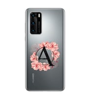 Pembe Çiçekli Harf Tasarım Süper Şeffaf Silikon Telefon Kılıfı Huawei P40 A-Harf
