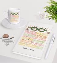 BK Gift Kişiye Özel Öğretmen Sözleri Beyaz Defter Kalem Türk Kahvesi Fincanı Seti-2 (Model 1)