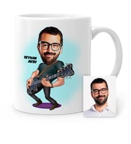BK Gift Kişiye Özel Gitarist Karikatür Beyaz Kupa Bardak  1