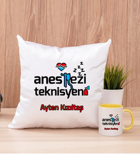 Anestezi Teknisyeni Kare Yastık ve Sarı Kupa Bardak