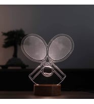 Tenis Raketi Figürlü Dekoratif Hediye Led Masa Lambası 7 Işık Rengi Ahşap Taban