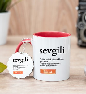 Sevgili Kelime Anlamı Kırmızı Kupa Bardak Ve Anahtarlık Set