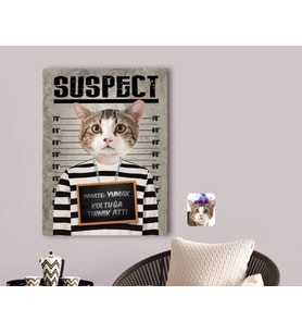 BK Gift Kişiye Özel Şüpheli Kedi Tasarımlı Kanvas Tablo 70x100cm