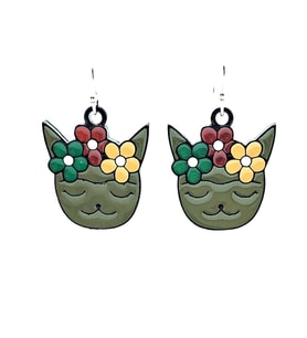 Sallantılı Çiçekli Kedi Küpe bck03