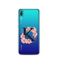 Pembe Çiçekli Harf Tasarım Süper Şeffaf Silikon Telefon Kılıfı Huawei Y7 Pro 201