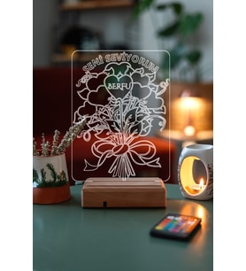 Sevgililer Günü Özel 3D Aşk Çiçek Masaüstü Led Lamba