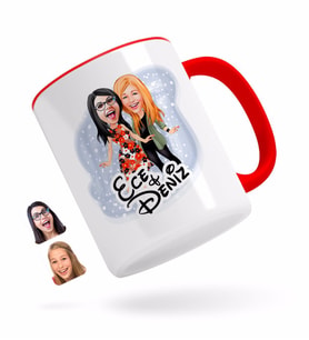 BK Gift Kişiye Özel Kız Kardeş Karikatürlü Kırmızı Kupa Bardak-1