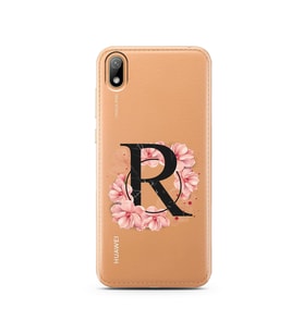 Pembe Çiçekli Harf Tasarım Süper Şeffaf Silikon Telefon Kılıfı Huawei Y5 2019 R-