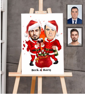 Kişiye Özel Yılbaşı Arkadaş Karikatürlü Ahşap Tablo 30x47 Model-1