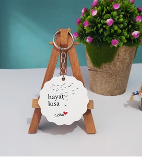 Hayat Kısa Tasarımlı Kişiye Özel Hediye Hayat Kısa Ahşap Anahtarlık