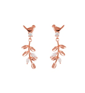 Afrodit Silver Roze Rengi Dalda Kuş Gümüş Küpe