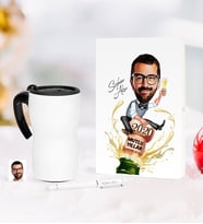 BK Gift Kişiye Özel Yılbaşı Bay Karikatürlü Beyaz Defter Kalem Termos Mug Seti - 6