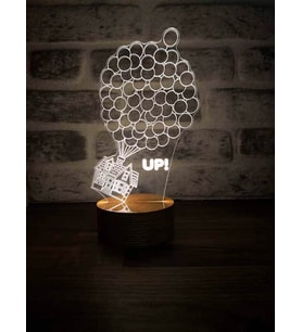 House Up Led Masa Lambası Hediye Gece Lambası Ahşap Taban 7 Farklı Işık Renkli