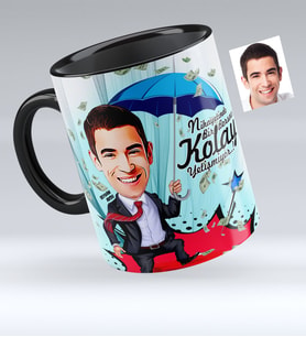 BK Gift Kişiye Özel Bay Borsacı Karikatürlü Siyah Kupa Bardak  1
