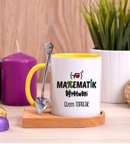Matematik Öğretmeni Ahşap Altlıklı Sarı Kupa Bardak