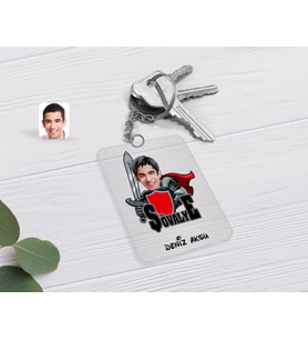 BK Gift Kişiye Özel Şövalye Karikatürlü Şeffaf Pleksi Anahtarlık-2 (Beyaz)