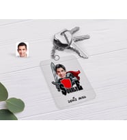 BK Gift Kişiye Özel Şövalye Karikatürlü Şeffaf Pleksi Anahtarlık-2 (Beyaz)