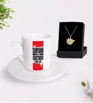 BK Gift Kişiye Özel Dünyanın En İyi Öğretmeni Türk Kahvesi Fincanı ve İsimli Papatya Kolye Hediye Seti-1 (Model 1)
