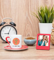 Göz Doktoru Kırmızı Türk Kahvesi Fincanı ve Kırmızı Mini Fotoğraf Çerçevesi